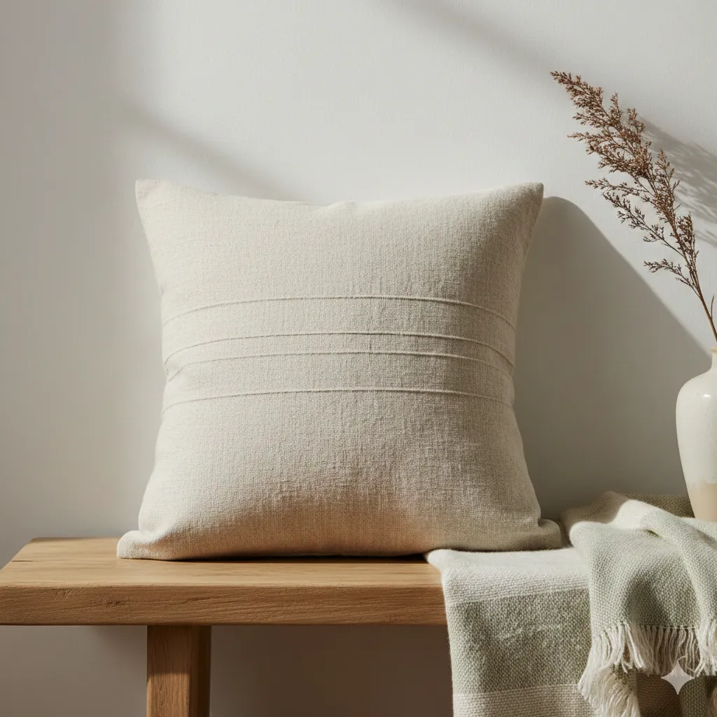 Natural linen cushion with minimalist design