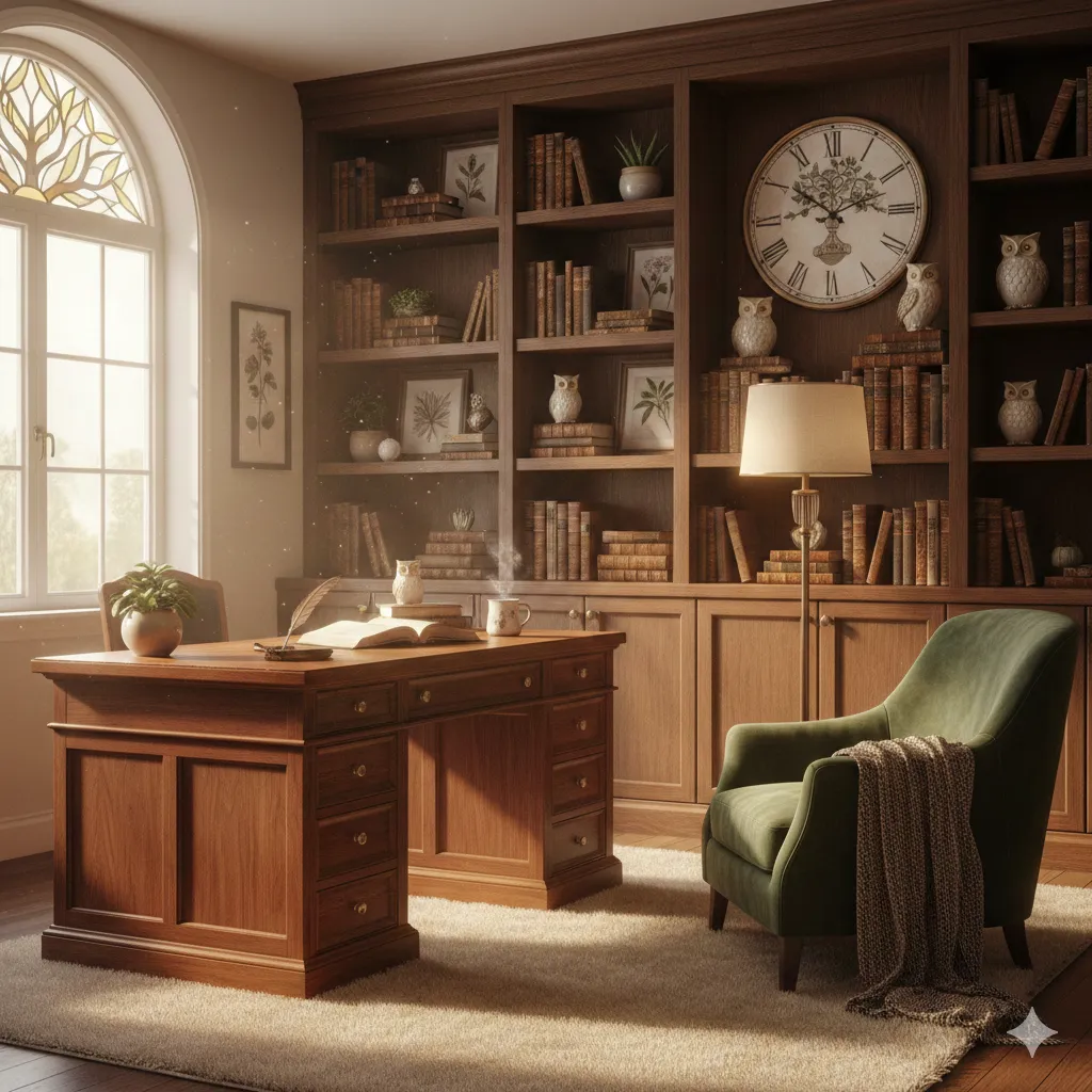 Peaceful study room with thoughtful decorative elements